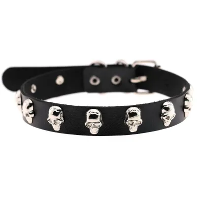 Unique Halloween Gothic Pattern Alloy Skull Decor PU Choker Necklace