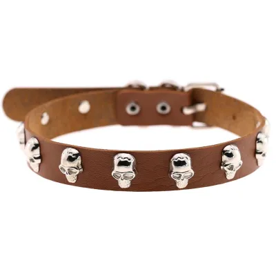 Unique Halloween Gothic Pattern Alloy Skull Decor PU Choker Necklace