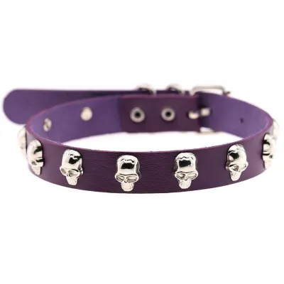 Unique Halloween Gothic Pattern Alloy Skull Decor PU Choker Necklace