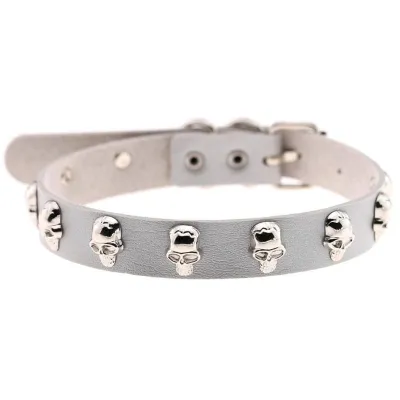 Unique Halloween Gothic Pattern Alloy Skull Decor PU Choker Necklace