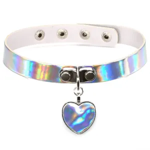 Fashion Laser Pattern PU Leather Heart Pendant Women Gothic Choker Necklace