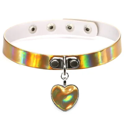 Fashion Laser Pattern PU Leather Heart Pendant Women Gothic Choker Necklace