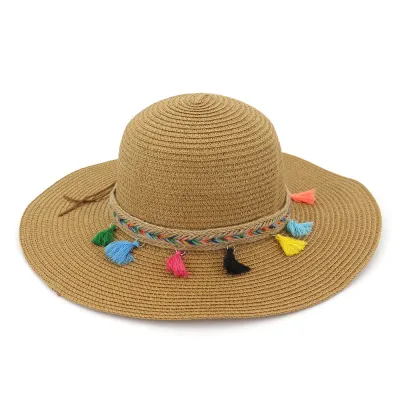 Fashion Unique Multicolor Tassel Straw Dome Women Summer Hat