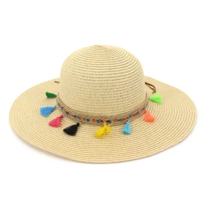 Fashion Unique Multicolor Tassel Straw Dome Women Summer Hat