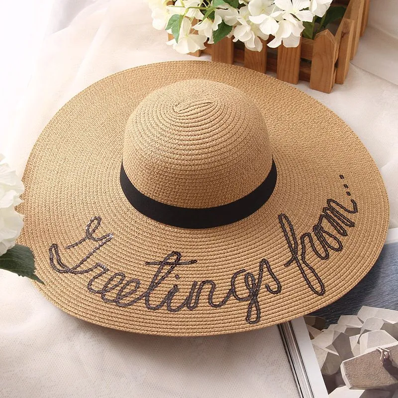 Creative Letter Pattern Summer Sun Protective Straw Wide Brim Sun Hat