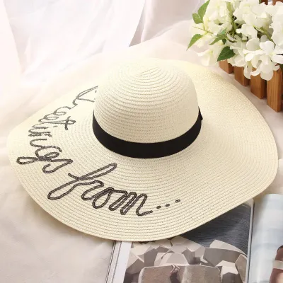 Creative Letter Pattern Summer Sun Protective Straw Wide Brim Sun Hat