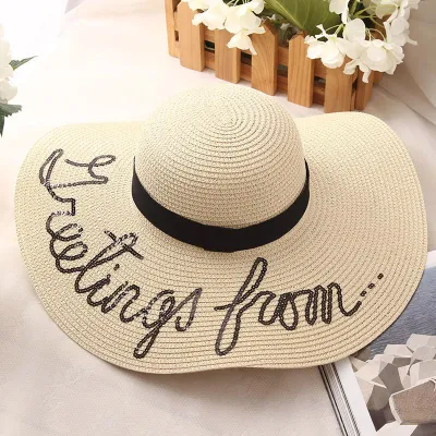 Creative Letter Pattern Summer Sun Protective Straw Wide Brim Sun Hat