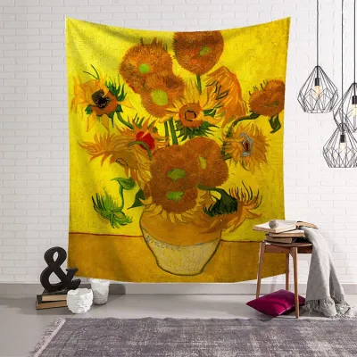 Vertical Type Sunflower Printed Modern Geometric Abstraction Polyester Tapestry