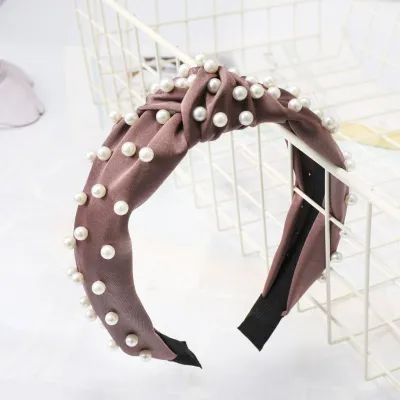 Women Casual Hair Jewelry Pearl Decor Knotted Design Head Band