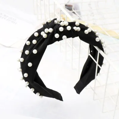 Women Casual Hair Jewelry Pearl Decor Knotted Design Head Band