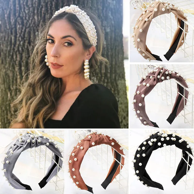 Women Casual Hair Jewelry Pearl Decor Knotted Design Head Band