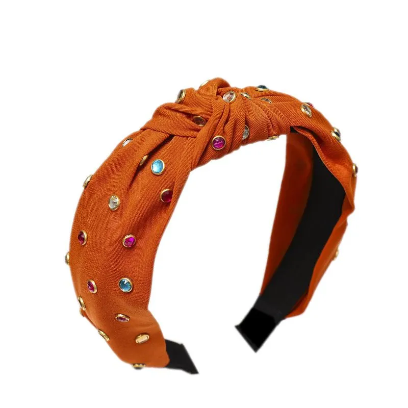 Fashion Multicolor Rhinestone Knotted Wide Headband