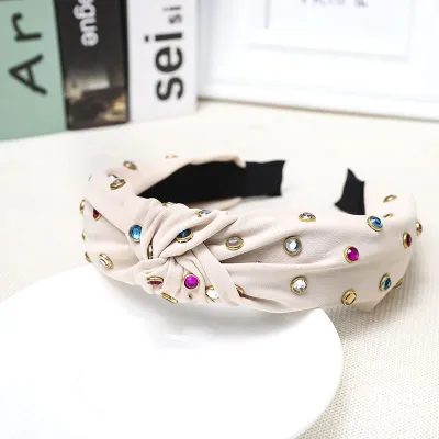 Fashion Multicolor Rhinestone Knotted Wide Headband