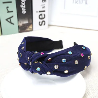 Fashion Multicolor Rhinestone Knotted Wide Headband
