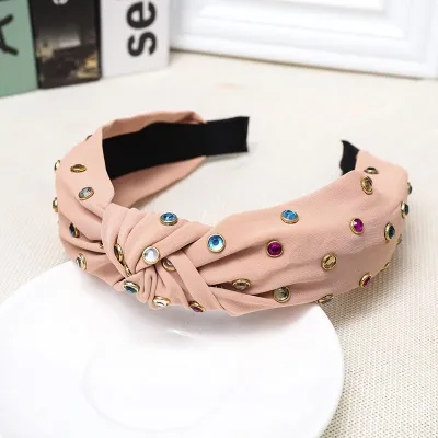 Fashion Multicolor Rhinestone Knotted Wide Headband