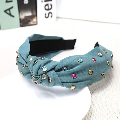 Fashion Multicolor Rhinestone Knotted Wide Headband