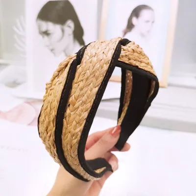 Bohemian Style Women Casual Straw Woven Design Wide Headband Honey House Accessories