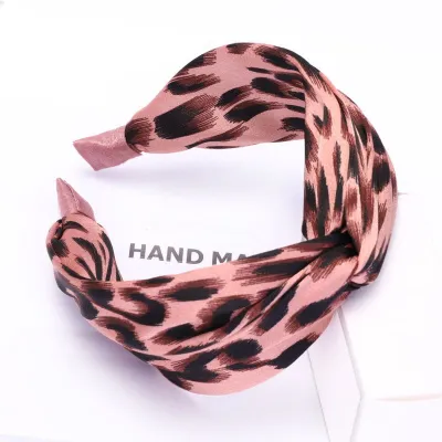 Simple Fashion Leopard Print Women Knotted Wide Fabric Hair Hoop