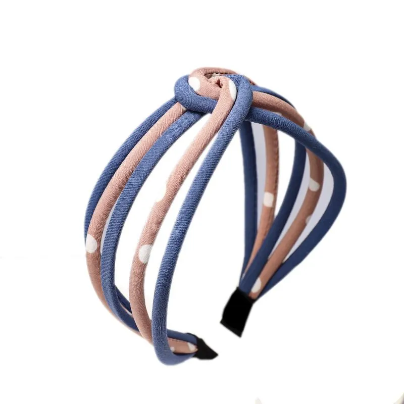 Fashion Double Color Polka Dot Print Twisted Hollow Headband Adjustable