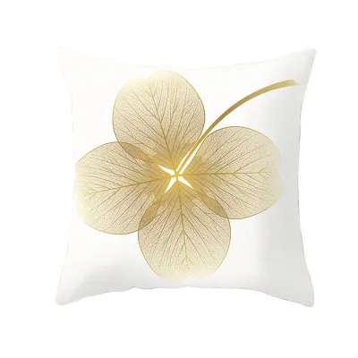 Simple Style Gold Leaf Plant Print Cushion Cover Without Insert 45x45