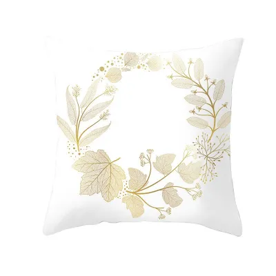 Simple Style Gold Leaf Plant Print Cushion Cover Without Insert 45x45
