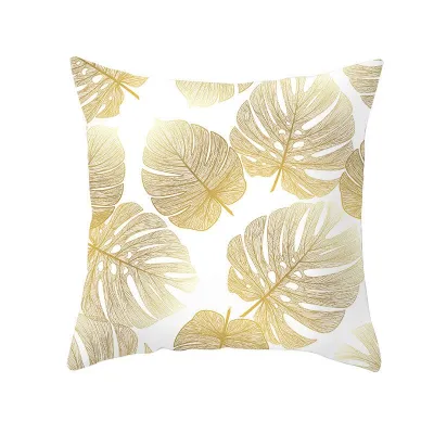 Simple Style Gold Leaf Plant Print Cushion Cover Without Insert 45x45