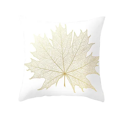 Simple Style Gold Leaf Plant Print Cushion Cover Without Insert 45x45