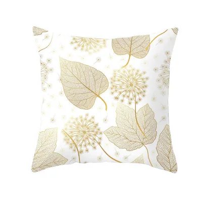 Simple Style Gold Leaf Plant Print Cushion Cover Without Insert 45x45