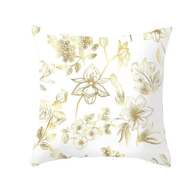 Simple Style Gold Leaf Plant Print Cushion Cover Without Insert 45x45