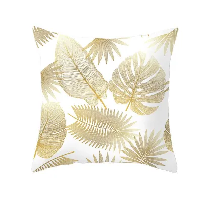 Simple Style Gold Leaf Plant Print Cushion Cover Without Insert 45x45