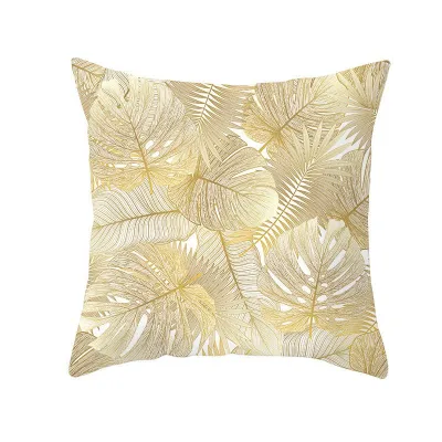 Simple Style Gold Leaf Plant Print Polyester Cushion Cover 45x45cm Without Insert