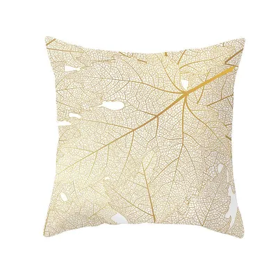 Simple Style Gold Leaf Plant Print Polyester Cushion Cover 45x45cm Without Insert