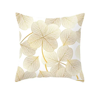 Simple Style Gold Leaf Plant Print Polyester Cushion Cover 45x45cm Without Insert