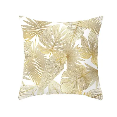 Simple Style Gold Leaf Plant Print Polyester Cushion Cover 45x45cm Without Insert