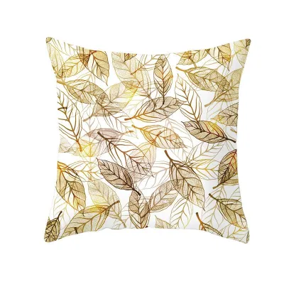 Simple Style Gold Leaf Plant Print Polyester Cushion Cover 45x45cm Without Insert