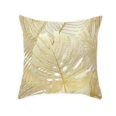 Simple Style Gold Leaf Plant Print Polyester Cushion Cover 45x45cm Without Insert