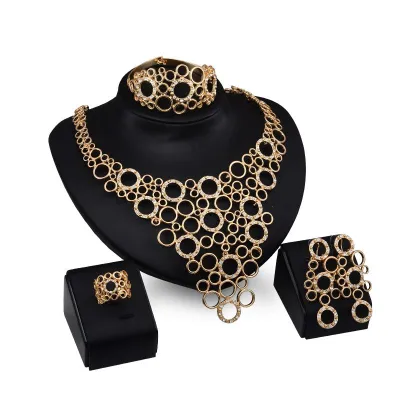 Exaggerated Hollow Geometry Design Women Fashion Golden Jewelry Set