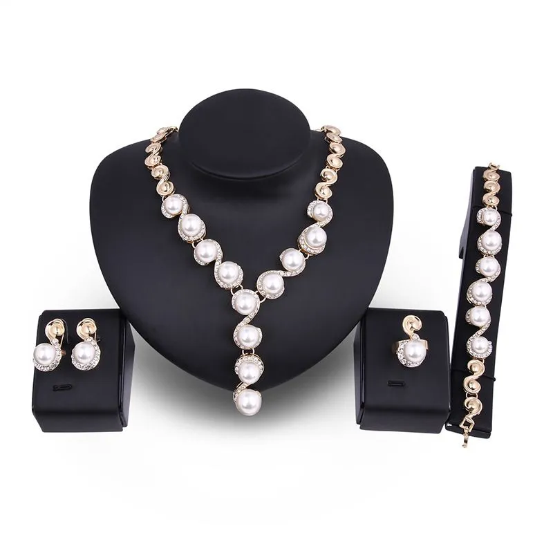 Elegant Women Fashion Imitation Pearl 4 Pcs Wedding Party Jewelry Set