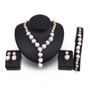Elegant Women Fashion Imitation Pearl 4 Pcs Wedding Party Jewelry Set