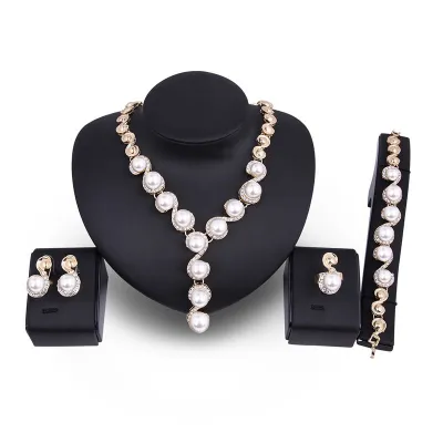 Elegant Women Fashion Imitation Pearl 4 Pcs Wedding Party Jewelry Set