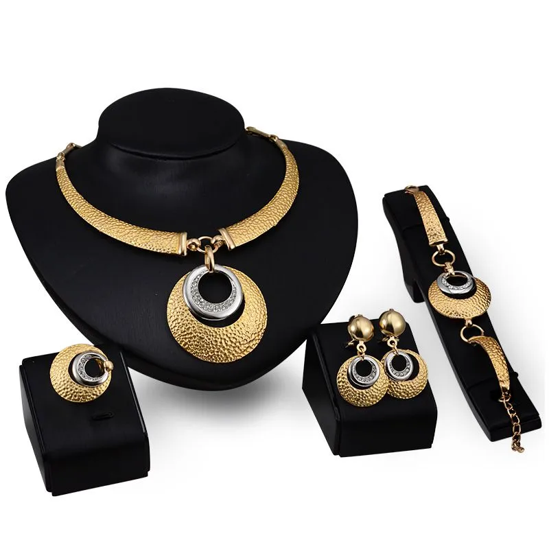 Vintage Style Women Double Color Plated Round Pendant Jewelry Set
