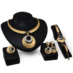 Vintage Style Women Double Color Plated Round Pendant Jewelry Set