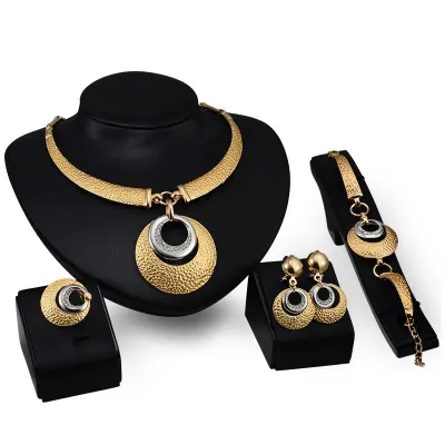 Vintage Style Women Double Color Plated Round Pendant Jewelry Set
