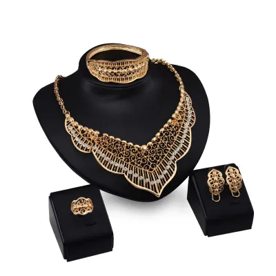 Gold Plated Alloy Party Exaggerated Jewelry Set for Women with Love Water Drop Bell Pattern
