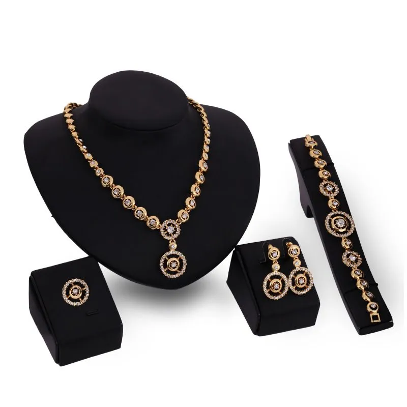 Women Classic Geometric Rhinestone Round Design Simple Party Jewelry Set