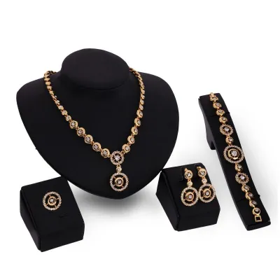 Women Classic Geometric Rhinestone Round Design Simple Party Jewelry Set