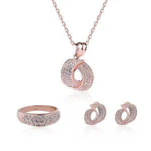 Unique Geometric Shape Women Gold Plated Alloy Rhinestone Necklace Earrings Set
