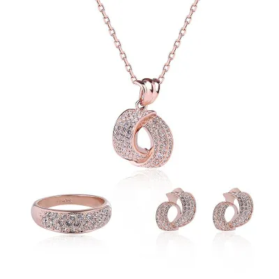 Unique Geometric Shape Women Gold Plated Alloy Rhinestone Necklace Earrings Set