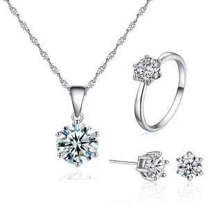 Women Silver Color 3pcs Zircon Jewelry Set Copper Water Wave Chain