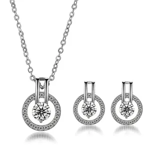 Women Simple Zircon Round Necklace Earrings Set Brass Anchor Navy Style